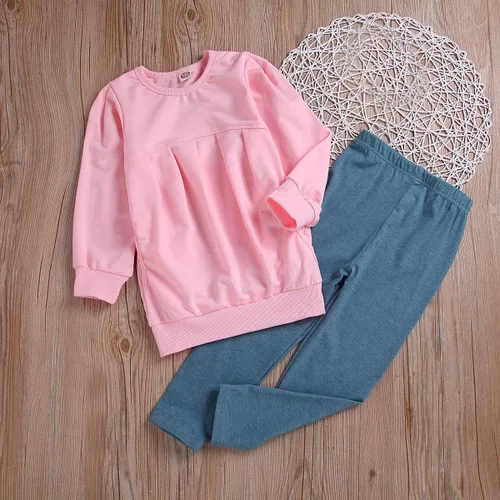 Vista 2 de Ritatte Conjunto de 2 piezas de ropa de invierno para niñas pequeñas, manga larga, pantalones largos, de algodón suave, para otoño