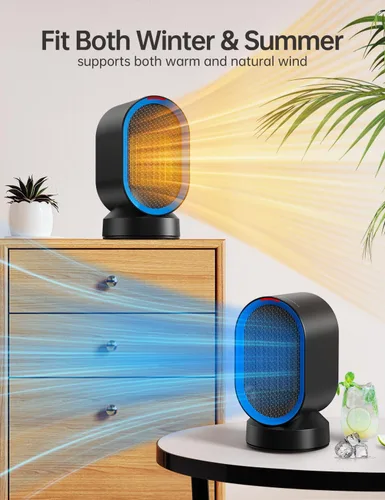 Vista 7 de TABYIK Calentador de espacio eléctrico para uso en interiores, pequeño calentador portátil oscilante de 45°, calentador personal oscilante