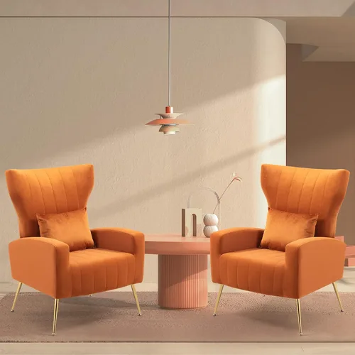 Vista 23 de ZJhome Sillas Modernas para Sala de Estar de Terciopelo Silla de Acento Sillón con Almohada Lumbar, Sillas de Dormitorio de Respaldo Alto Silla