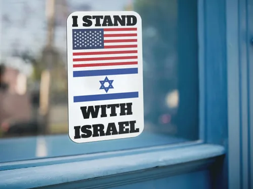 Vista 3 de Adhesivo de bandera de Estados Unidos con bandera de Israel, varios tamaños, para uso en interiores y exteriores, AWPS141 (4 x 2.25 pulgadas)