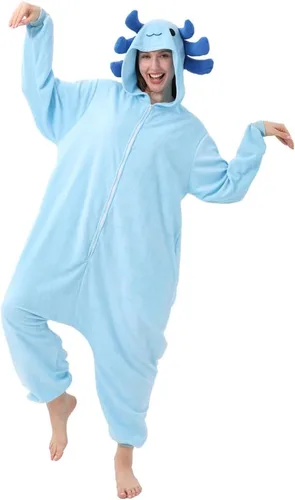 Vista 7 de drafform Unisex Adult Axolotl Onesie Pajamas Halloween Cosplay Costume Animal One-Piece Jumpsuit Party Sleepwear Homewear