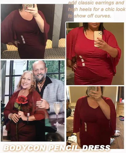 Vista 3 de LALAGEN Vestido de gasa para mujer, talla grande, con volantes, manga casquillo favorecedora, vestido de tubo para fiesta, S-XXXL