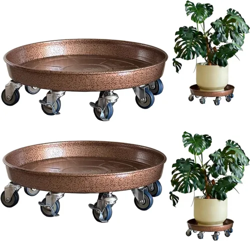 Vista 11 de Organizador de macetas con ruedas (capacidad de 430 libras), soporte de metal resistente con ruedas de freno, bandeja para plantas para interiores