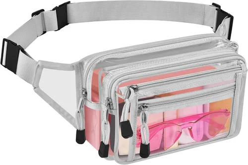 Vista 29 de Riñonera transparente aprobada por estadios para mujeres, para el trabajo, bolsa de cintura multiusos para viajes y eventos deportivos, 2 colores.
