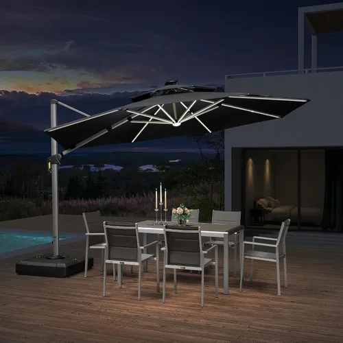 Vista 35 de PURPLE LEAF Sombrilla de patio de 9 x 12 pies con luces, sombrilla rectangular voladiza para exteriores, funciona con energía solar, LED