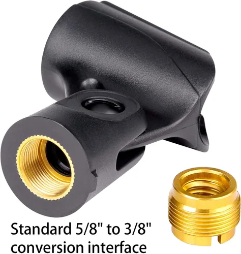 Vista 4 de Soporte universal de clip para micrófono con adaptadores de tuerca de 5/8" a 3/8", negro, paquete de 5