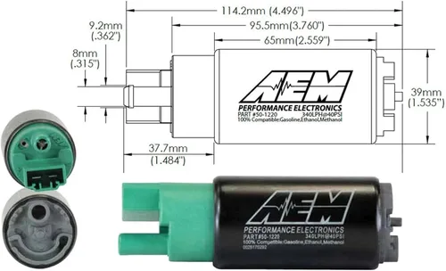 Vista 3 de Bomba de combustible en tanque de alto flujo AEM 50-1220 340LPH - 2.559 in con entrada en línea
