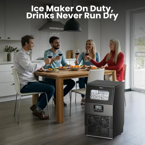 Vista 7 de Kismile Máquina comercial para hacer hielo, 66 libras/24 horas, temporizador de 24 horas, panel LCD, autolimpieza, acero inoxidable