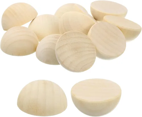 Vista 6 de uxcell 15 cuentas de media madera, bolas de hemisferio sin terminar de 1.38 pulgadas redondas de madera natural para manualidades, adornos