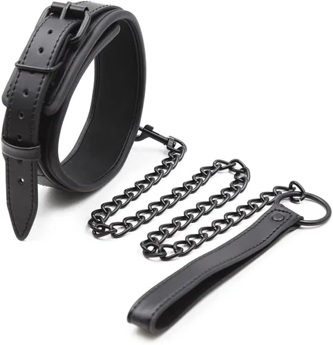 Vista 5 de Collar punk de cuero para cuello con correa de cadena, accesorio de gargantillas de escenario para cosplay, Cuero, Sin gemas.