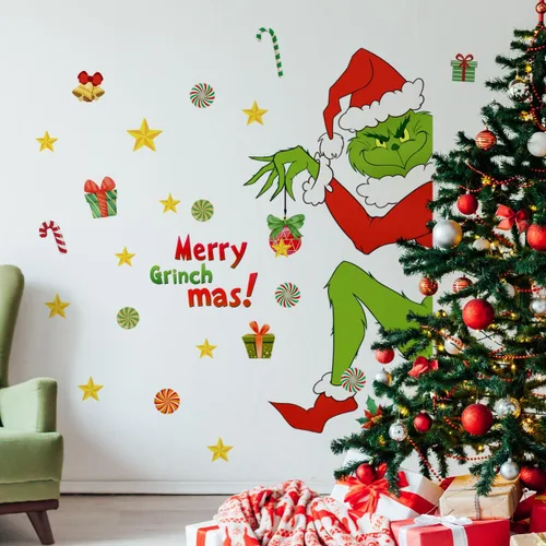 Vista 8 de Adhesivo decorativo para puerta de Navidad, calcomanías de puerta de vidrio de temporada extraíbles con calcomanías de copo de nieve para ventana