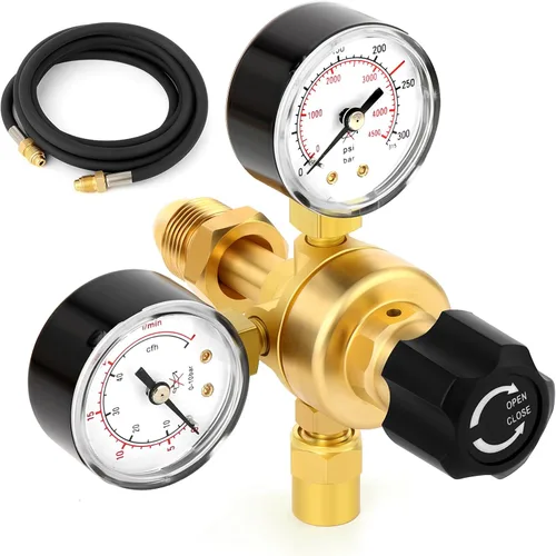 Vista 8 de MEANLIN MEASURE Reguladores de CO2 de argón, reguladores de soldadura de gas, CGA580, montaje con soldadura Miller Lincoln Mig Tig con manguera