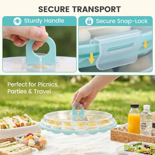 Vista 3 de HAKSEN Recipientes para huevos rellenos con tapa, bandeja portátil con 22 ranuras para portador de huevos rellenos para fiestas navideñas y cocina