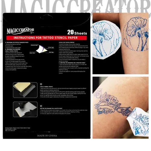 Vista 2 de Magic Creator - 20 piezas de papel de transferencia de tatuajes, plantillas de tatuaje de 4 capas, papel térmico Ultra HD, papel de transferencia