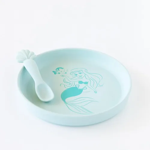 Vista 5 de Bumkins Disney - Juego de platos y cucharas para bebés y niños pequeños, plato de silicona para bebés y niños, destete LED, suministros
