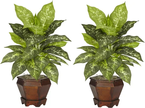 Vista 3 de Nearly Natural Dieffenbachia abigarrada con planta de seda hexagonal grande