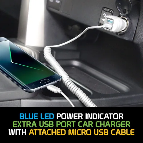 Vista 2 de Cellet Cargador de coche USB dual de 2.4 amperios de carga rápida con cable micro USB de 6 pies compatible con LG Aristo 2 Plus Enlighten Optimus