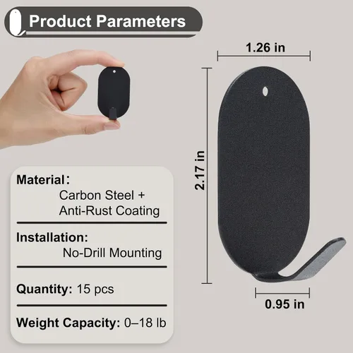 Vista 7 de Ganchos de pared de metal resistentes - Gancho de acero negro para llaves, cocina, baño y organización de entrada (paquete de 15)