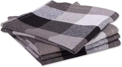 Vista 2 de DII Tri-Color Check Collection - Juego de paños de cocina, color negro, 4 piezas