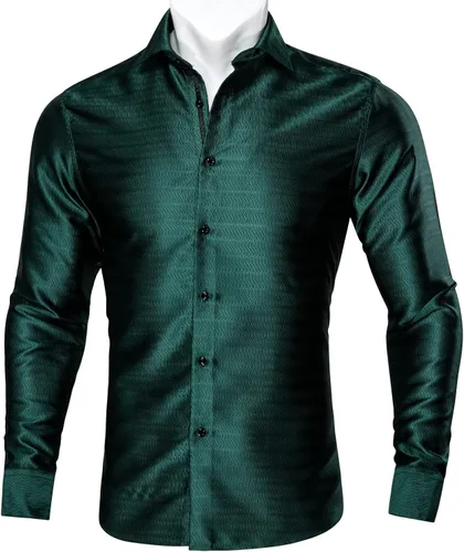 Vista 3 de Barry.Wang Camisas de vestir de seda satinada de lujo para hombre, ajuste regular, manga larga, camisa de esmoquin casual con botones