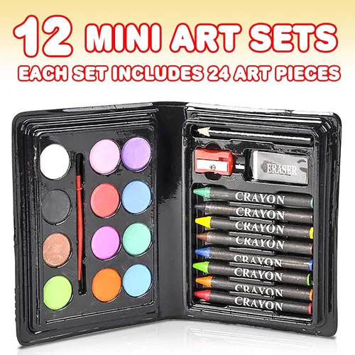 Vista 3 de ArtCreativity Mini juegos de arte para niños, paquete de 12-23 piezas con acuarelas, crayones y mucho más, suministros de arte divertidos, recuerdos