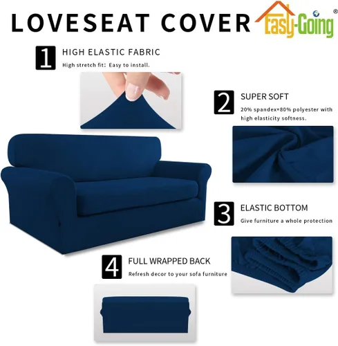 Vista 4 de Easy-Going Funda Protectora Elástica de Microfibra para Sofá de 2 Piezas – Cubierta de Sofá Suave Ajustada con Spandex, Protector de Muebles Lavable