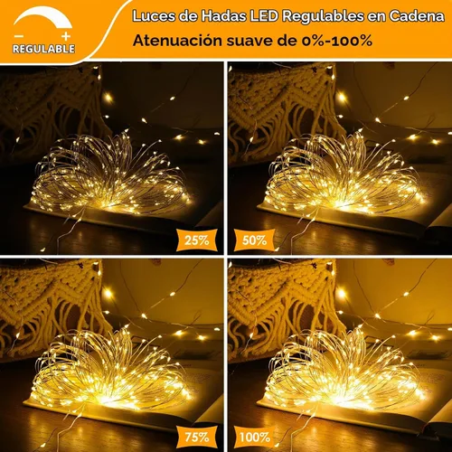 Vista 2 de Mlambert Paquete de 3 luces de hadas de 33 pies, funciona con pilas con control remoto y temporizador, impermeable, regulable, 8 modos, 100 luces