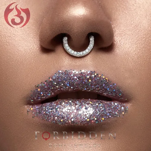 Vista 3 de Forbidden Body Jewelry 0.56 oz 0.394 in redondeado superior pavimenta forrado CZ cristal clicker aro para septum y cartílago piercings
