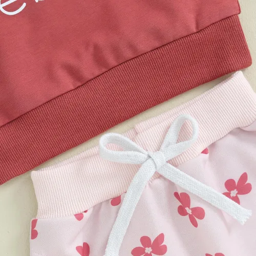 Vista 6 de Conjunto de ropa de otoño para bebé niña pequeña, sudadera sin botones y pantalones florales para invierno