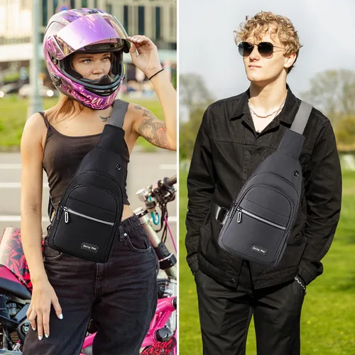 Vista 6 de Seoky Rop - Mochila tipo bandolera cruzada para hombres y mujeres, pequeña bolsa de pecho y hombro para viajes, senderismo, mochila de día, Gris