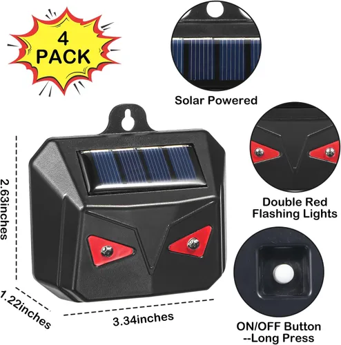 Vista 7 de Paquete de 4 repelentes solares nocturnos de animales con ojos de depredador, luces disuasorias impermeables para exteriores, para coyotes, ciervos
