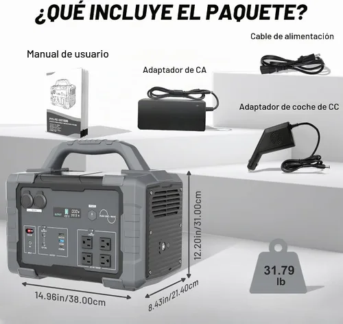 Vista 3 de Estación de energía portátil 1000W 1024Wh LiFePO4 para exteriores Gris