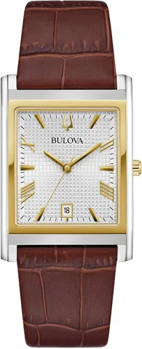 Vista 6 de Bulova Men's Classic Sutton 3-Hand Calendar Quartz Leather Strap, Patterned Dial, Sapphire Crystal, 29 x 41mm Azul