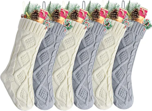 Vista 10 de paquete de 6 calcetines navideños de punto color vino, 18 pulgadas, Estilo2