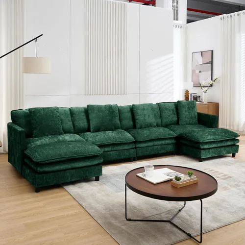 Vista 19 de Sofá modular convertible seccional, sofá de 4 asientos en forma de L con diván reversible, sofá de nube de asiento profundo, sofá cama 3 en 1, tela