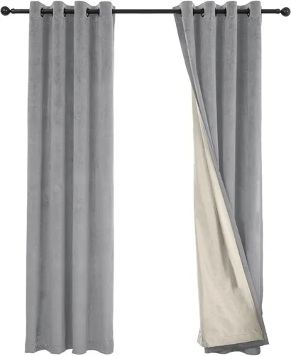 Vista 13 de Cortinas 100% opacas de terciopelo con forro de 63 pulgadas de largo, 2 paneles para sala de estar, aislamiento térmico, ahorro de energía