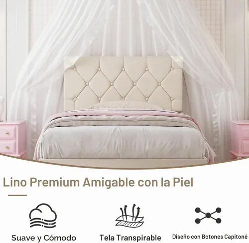 Vista 5 de VECELO Twin Bed Frame with Upholstered Tufted Headboard, Beige