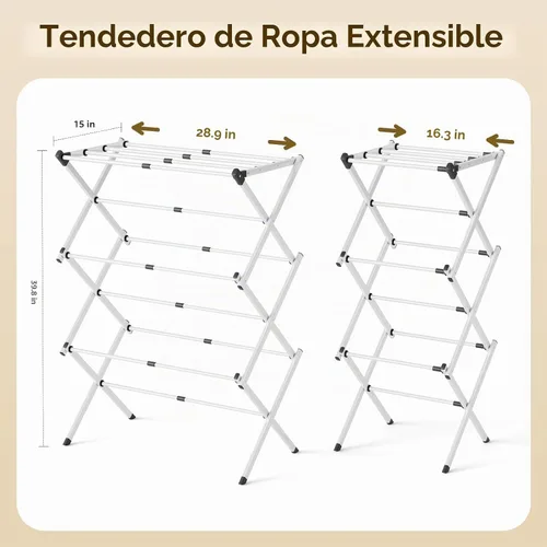 Vista 2 de Estante de secado de ropa plegable, metal resistente al óxido Blanco