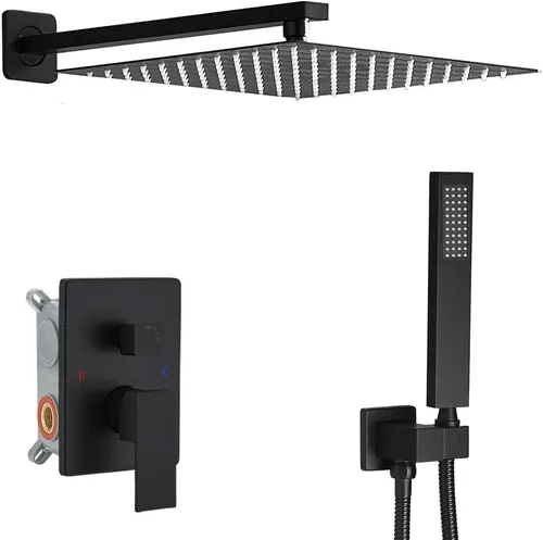 Vista 20 de Sistema de ducha dorado cepillado con cabezal de ducha de lluvia de alta presión de 20.3 cm, cabezal de ducha de mano, juego combinado