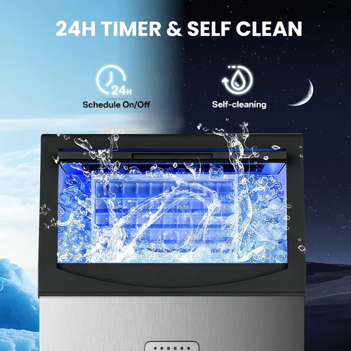 Vista 6 de Manastin Máquina de hielo comercial, máquina de hielo grande de 100 libras/24 horas con capacidad de almacenamiento de 33 libras, máquina de hielo