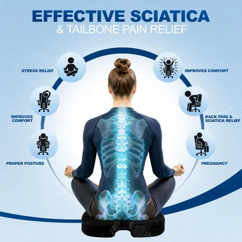Vista 3 de Cojín de terciopelo para silla de oficina, almohadilla de espuma viscoelástica para coxis, ciática, alivio del dolor de espalda baja, ergonómica