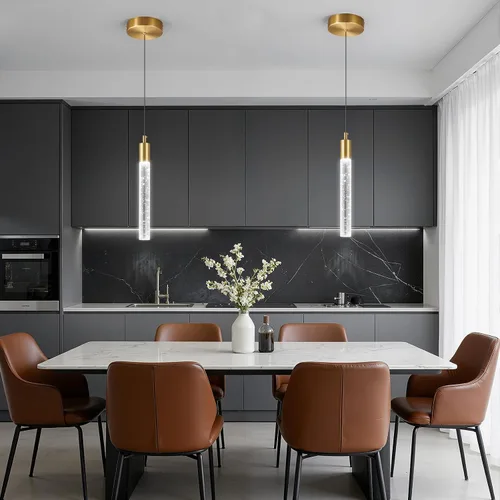 Vista 13 de Iluminación colgante moderna para isla de cocina, lámpara colgante regulable LED con acabado cromado, mini iluminación colgante de cristal