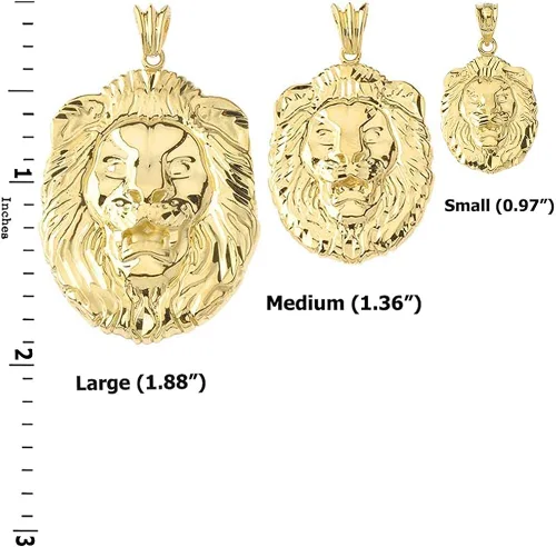 Vista 5 de Dije colgante de cabeza de león con corte brillante de oro amarillo de 14 quilates elección de talla S M o L Metal