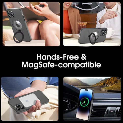 Vista 5 de Funda para iPhone 12 Pro Max, [compatible con Magsafe] con protector de lente de cámara y kiskstnad funda protectora ligera y translúcida mate