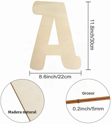 Vista 2 de Letras de madera sin terminar de 12 pulgadas, letra A de madera grande para decoración de pared