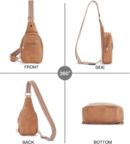 Vista 84 de Telena Riñonera pequeña para mujer, de cuero, cangureras, bolsa de pecho para mujer