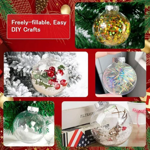 Vista 5 de 8 bolas decorativas de plástico transparente para colgar, 3.15 pulgadas, esferas decorativas de plástico rellenables para Navidad, Halloween