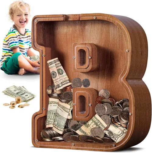 Vista 94 de SummiDate Alcancía de madera de letra para niños y niñas, Alfabeto, personalizada, regalo de cumpleaños y pascua para niños (A)