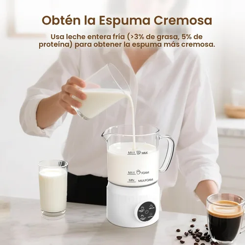 Vista 5 de Casimhu Espumador de Leche 4 en 1, Espumador de Leche Eléctrico y Vaporizador con Pantalla Táctil LED, Fondo Forrado de Cerámica, Calentador