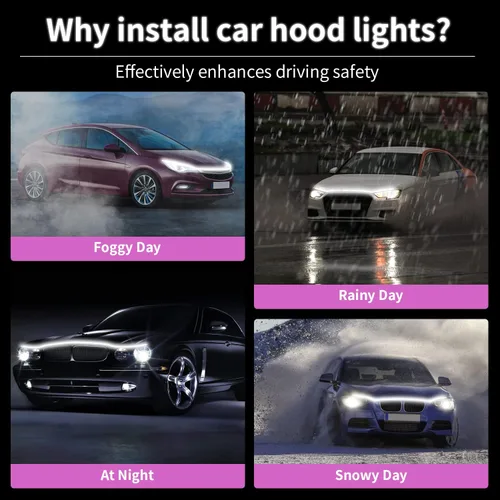Vista 6 de Tira de luz dinámica para capó de automóvil, tira de luz LED de 71 pulgadas, tira de luz diurna flexible exterior para automóviles, camiones, SUV